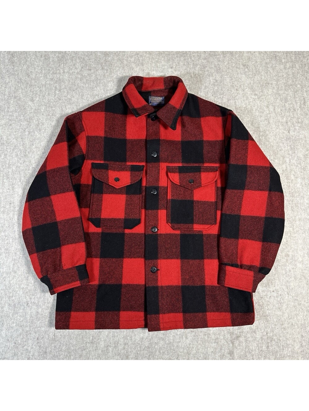 VTG Pendleton Red & Black Flannel Thick Wool Button Up Jacket Medium (Holes)